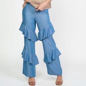 NWT Air Blue Ruffled Wide-Leg Pants (SZ M)